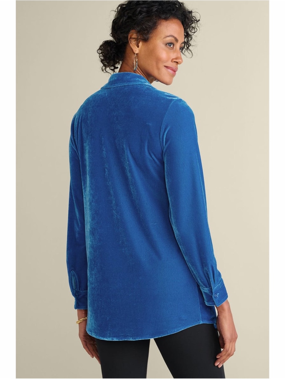 Soft Surroundings Boyfriend Blue Velvet Tunic Shirt - Picture 4 of 10